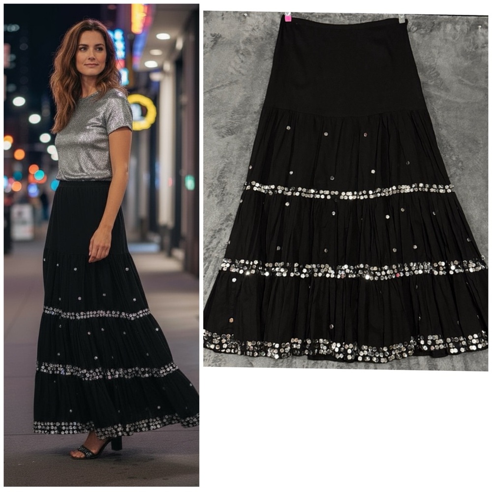 Magic Ethnic Sequin Tiered Long Cotton Skirt
Gypsy Traditional Dancing Sz Small